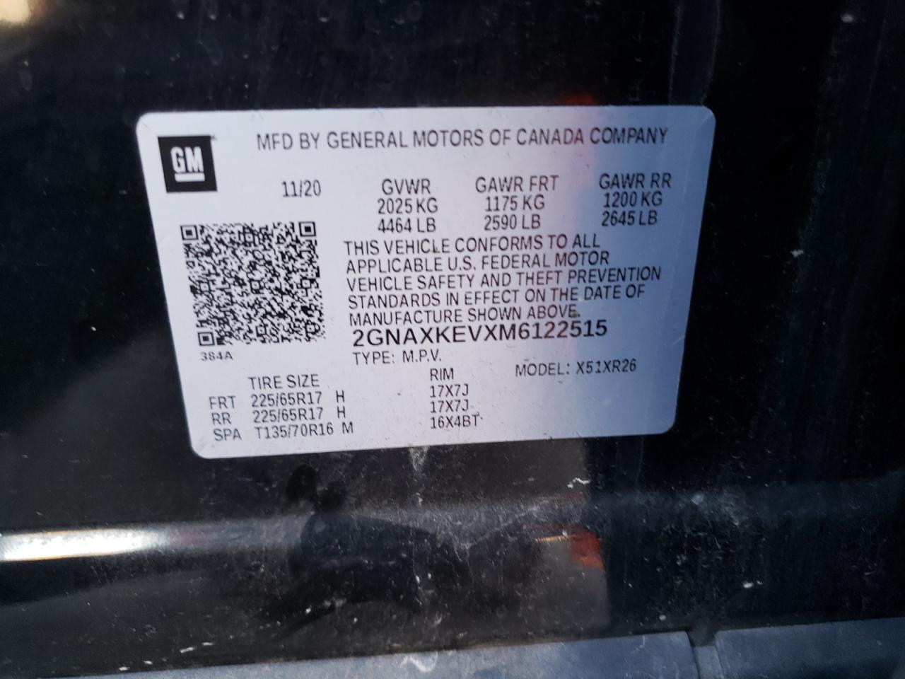 2021 Chevrolet Equinox VIN 2GNAXKEVXM6122515 Copart auction photo, front end damage thumbnail 13