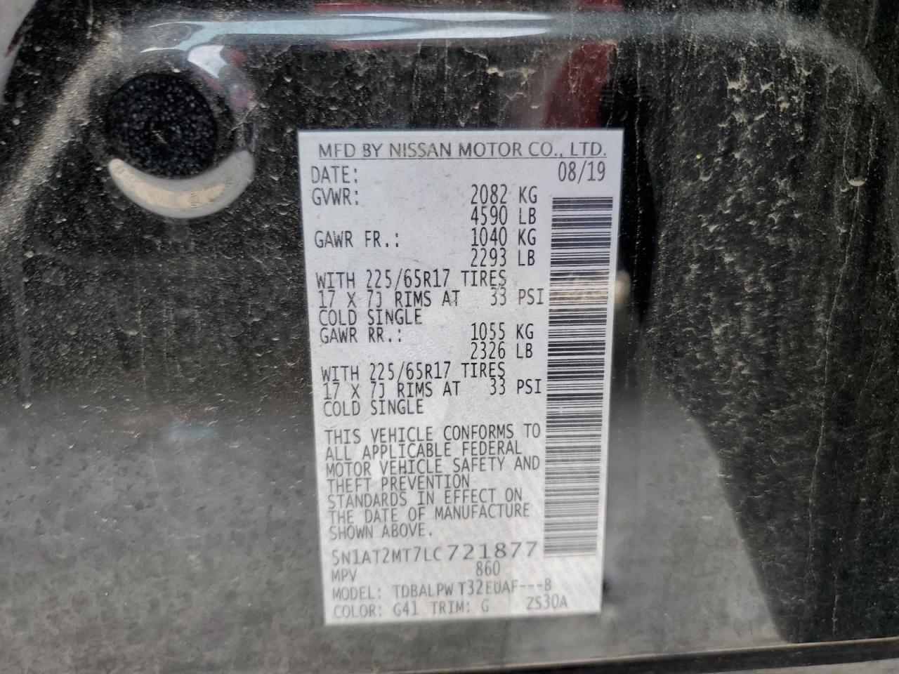 2020 Nissan Rogue VIN 5N1AT2MT7LC721877 Copart auction photo, all over damage thumbnail 13