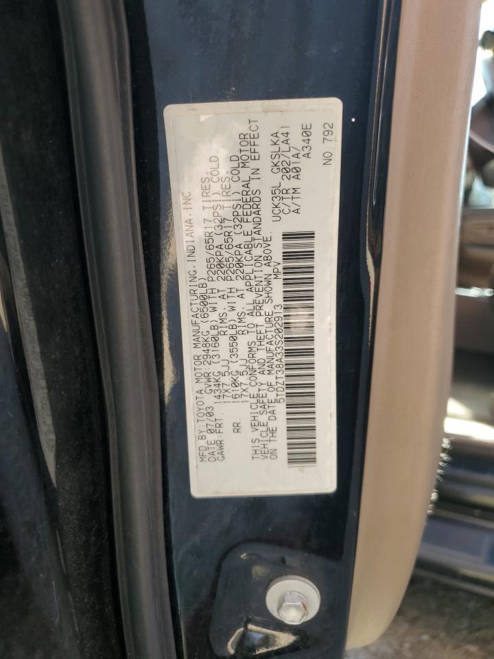 2003 Toyota Sequoia VIN 5TDZT38A33S202913 Copart auction photo, front end / minor dent/scratches damage thumbnail 13
