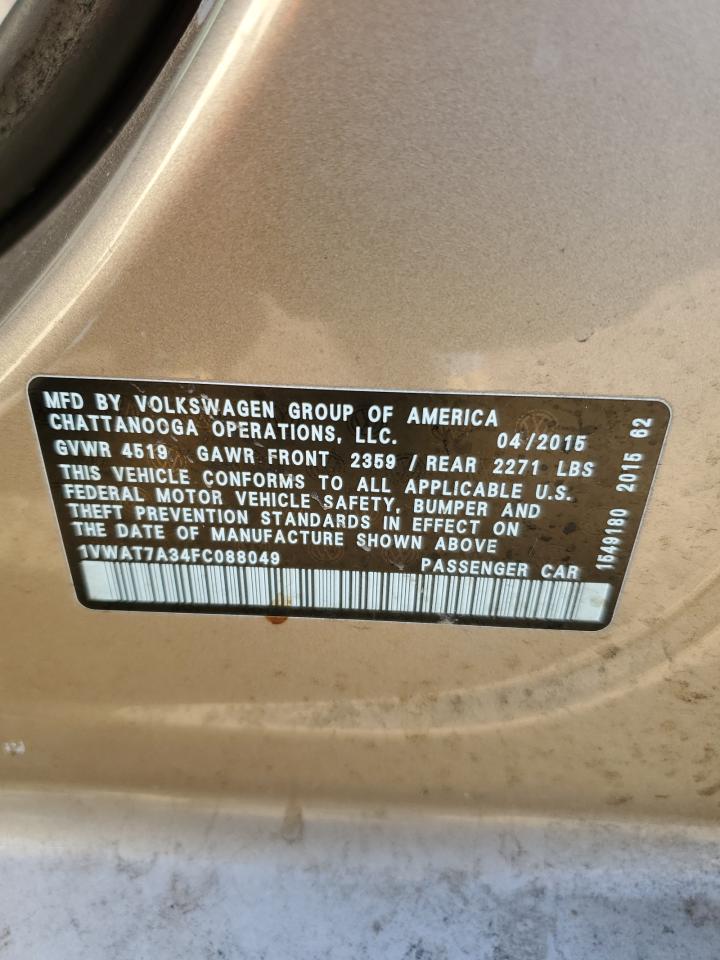 2015 Volkswagen Passat VIN 1VWAT7A34FC088049 Copart auction photo, undercarriage / all over damage thumbnail 13