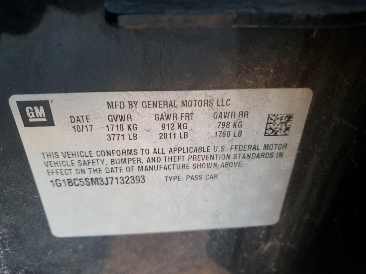 2018 Chevrolet Cruze VIN 1G1BC5SM3J7132393 Copart auction photo, front end damage thumbnail 12