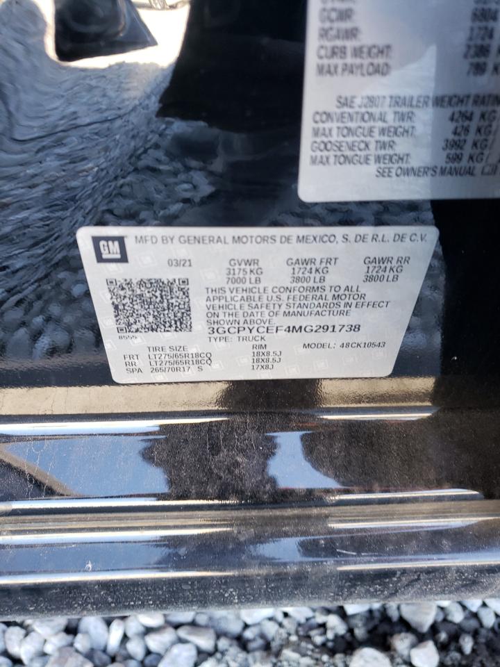 2021 Chevrolet Silverado VIN 3GCPYCEF4MG291738 Copart auction photo, front end damage thumbnail 12