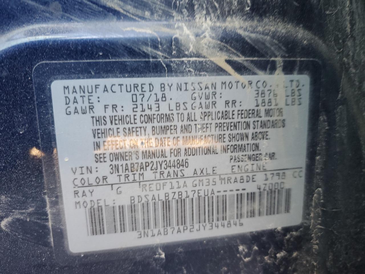 2018 Nissan Sentra VIN 3N1AB7AP2JY344846 Copart auction photo, front end damage thumbnail 12