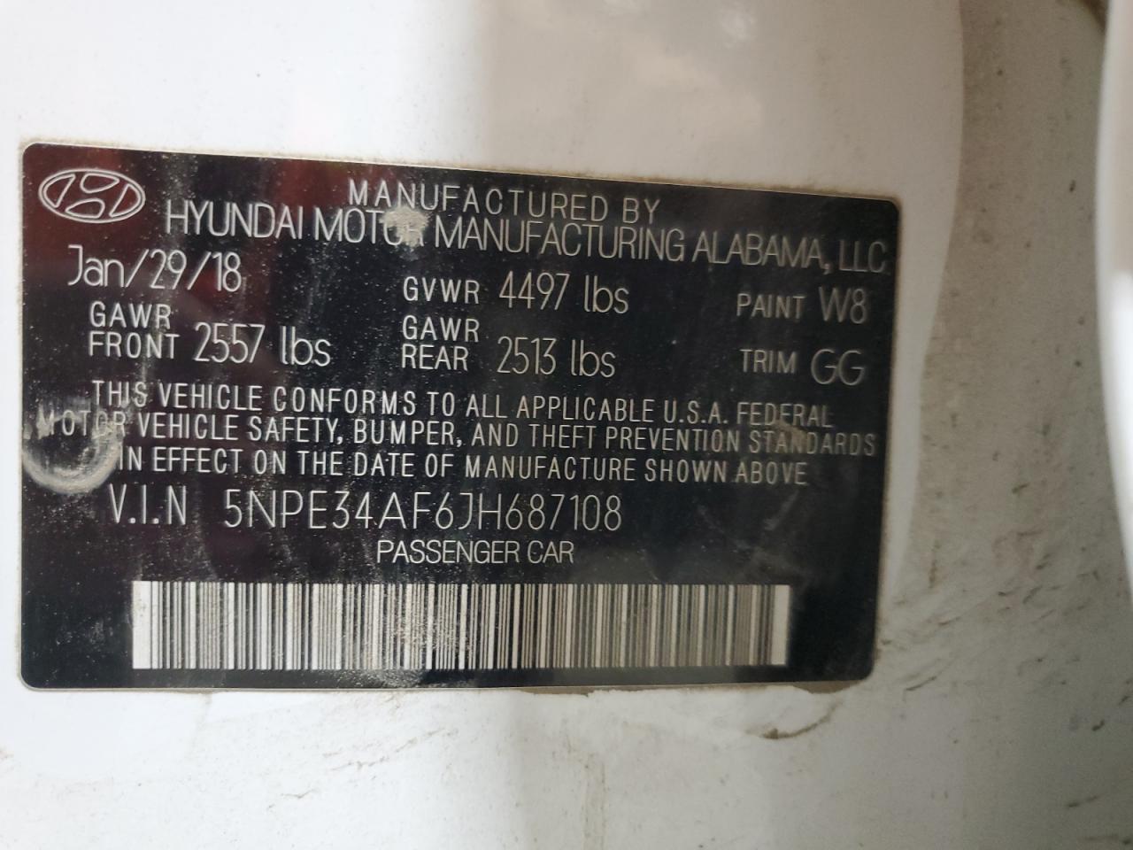 2018 Hyundai Sonata VIN 5NPE34AF6JH687108 Copart auction photo, rear end / front end damage thumbnail 12