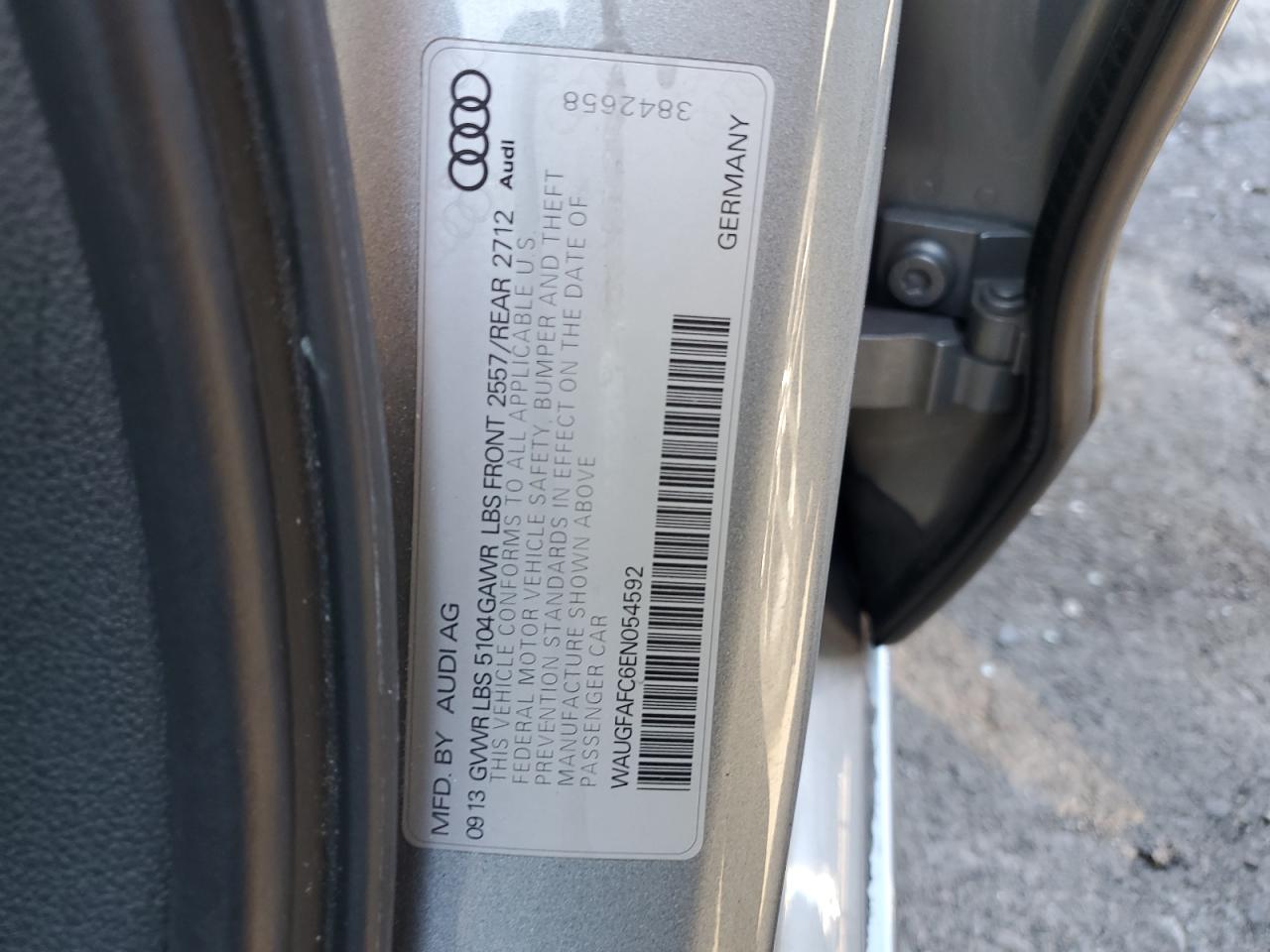 2014 Audi A6 VIN WAUGFAFC6EN054592 Copart auction photo, rear end / minor dent/scratches damage thumbnail 12