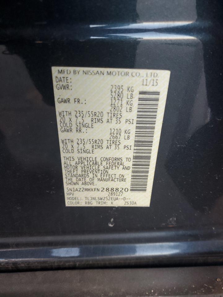 2015 Nissan Murano VIN 5N1AZ2MHXFN288820 Copart auction photo, all over damage thumbnail 13