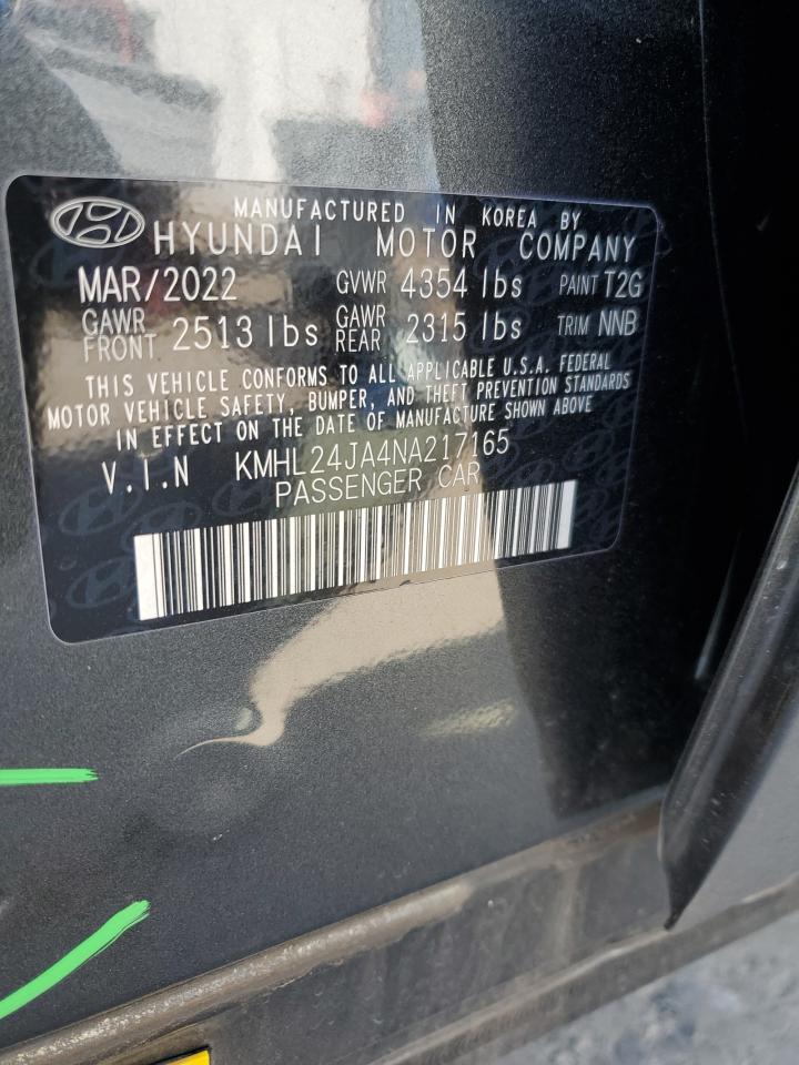 2022 Hyundai Sonata VIN KMHL24JA4NA217165 Copart auction photo, side / rear end damage thumbnail 13