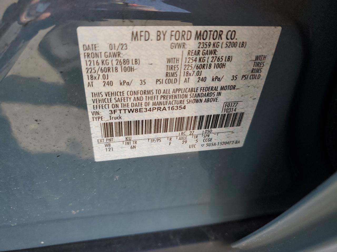 2023 Ford Maverick VIN 3FTTW8E34PRA16354 Copart auction photo, rear end / front end damage thumbnail 13