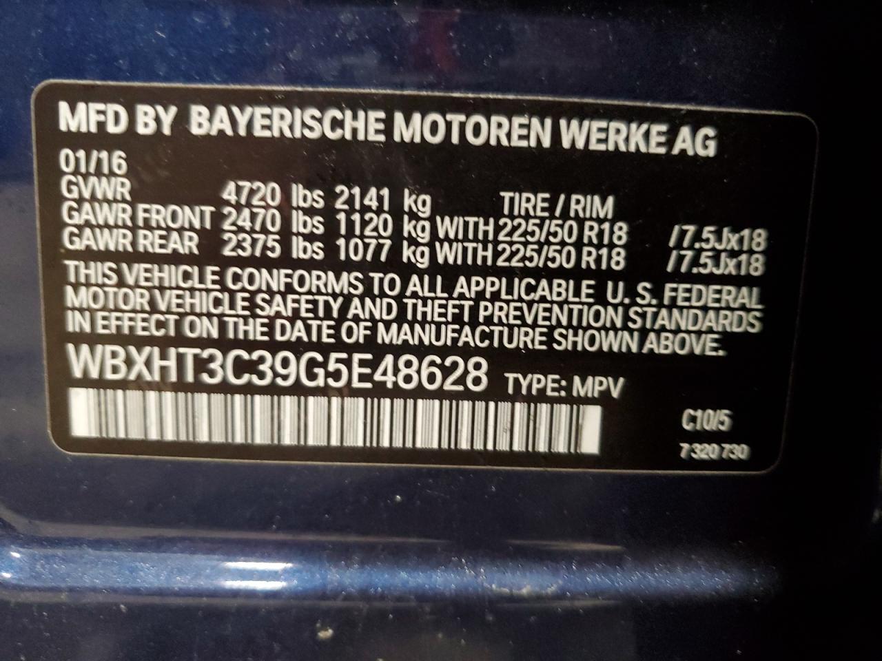 2016 BMW X1 VIN WBXHT3C39G5E48628 Copart auction photo, front end / minor dent/scratches damage thumbnail 14