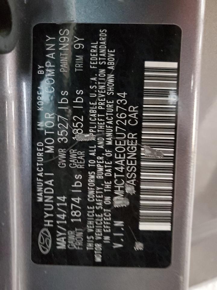 2014 Hyundai Accent VIN KMHCT4AE0EU726734 Copart auction photo, side / minor dent/scratches damage thumbnail 14