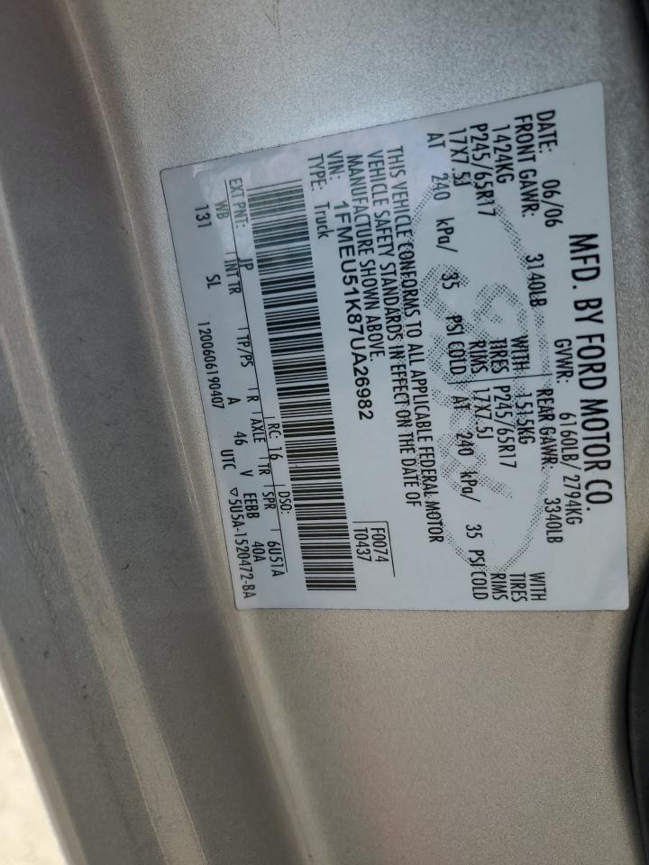 2007 Ford Explorer VIN 1FMEU51K87UA26982 Copart auction photo, front end damage thumbnail 15
