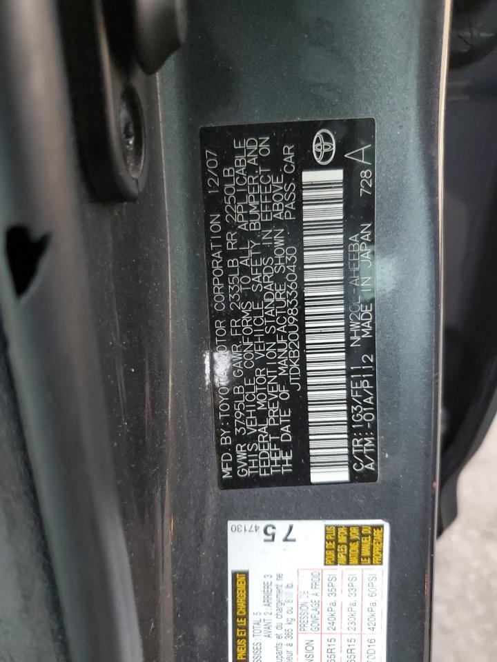 2008 Toyota Prius VIN JTDKB20U983360430 Copart auction photo, front end damage thumbnail 14