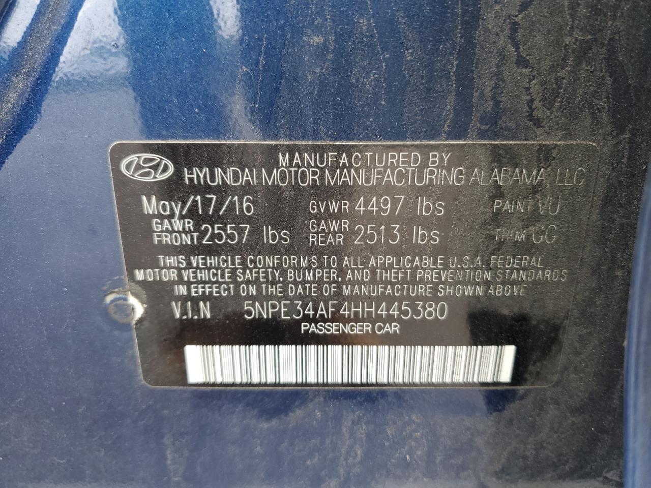 2017 Hyundai Sonata VIN 5NPE34AF4HH445380 Copart auction photo, all over / vandalism damage thumbnail 12