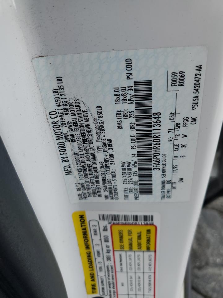 2013 Ford Fusion VIN 3FA6P0HR6DR113648 Copart auction photo, rear end damage thumbnail 12