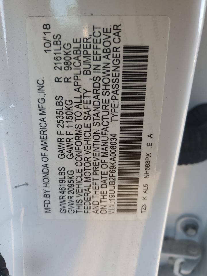 2019 Acura TLX VIN 19UUB2F69KA008034 Copart auction photo, front end / rear end damage thumbnail 12