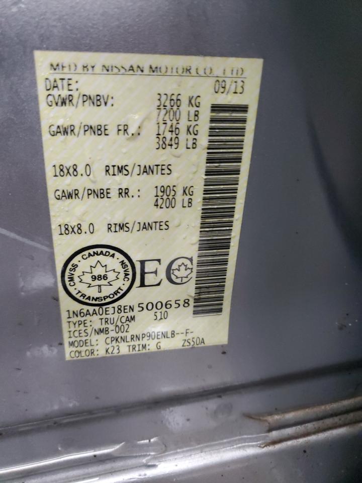 2014 Nissan Titan VIN 1N6AA0EJ8EN500658 Copart auction photo, front end damage thumbnail 12