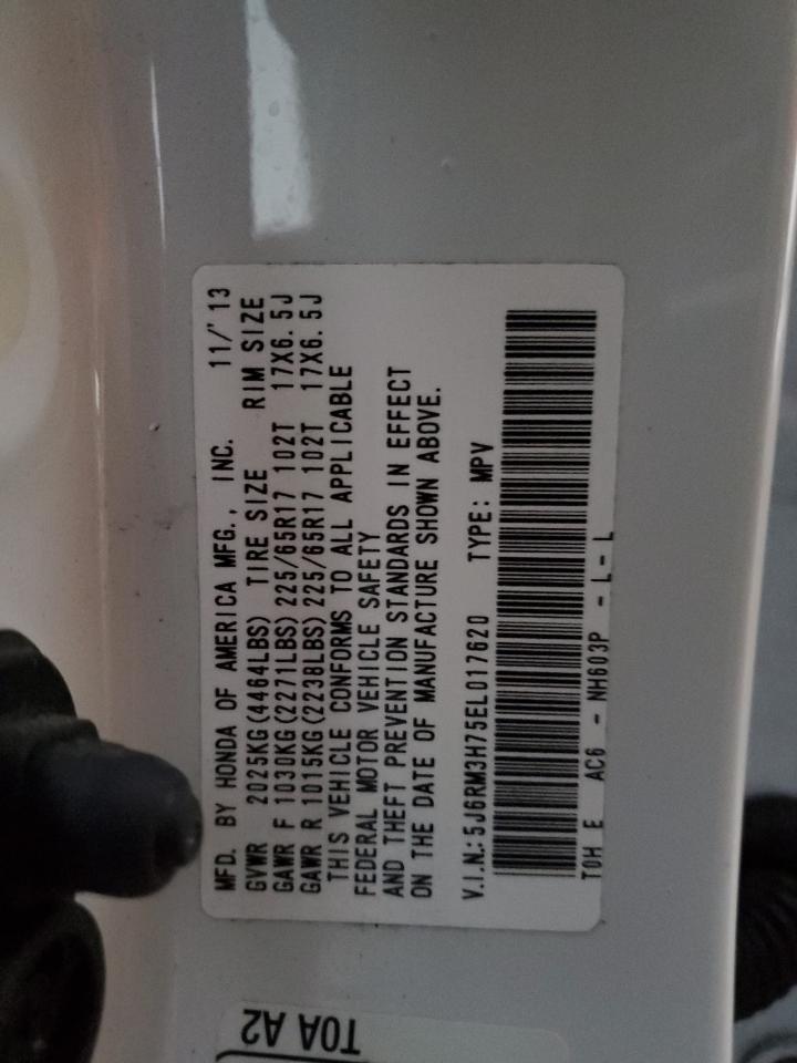 2014 Honda CR-V VIN 5J6RM3H75EL017620 Copart auction photo, water/flood damage thumbnail 14