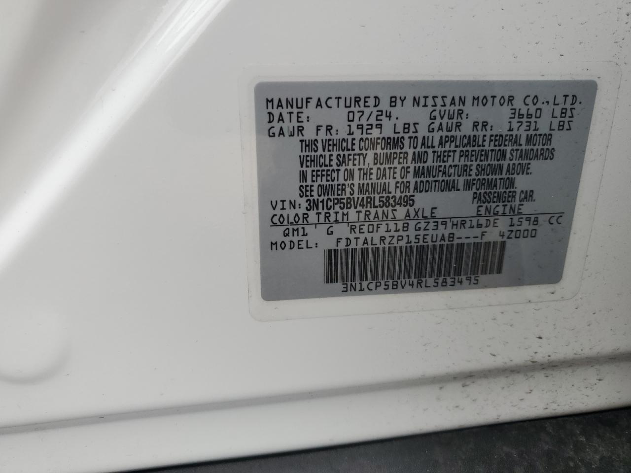 2024 Nissan Kicks VIN 3N1CP5BV4RL583495 Copart auction photo, front end damage thumbnail 14
