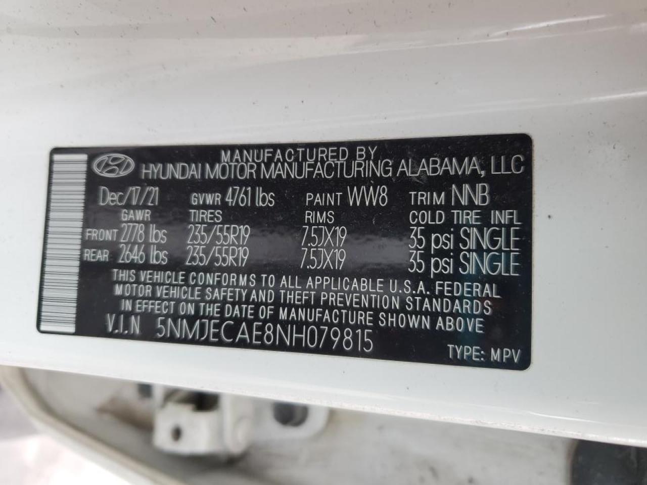2022 Hyundai Tucson VIN 5NMJECAE8NH079815 Copart auction photo, front end damage thumbnail 13