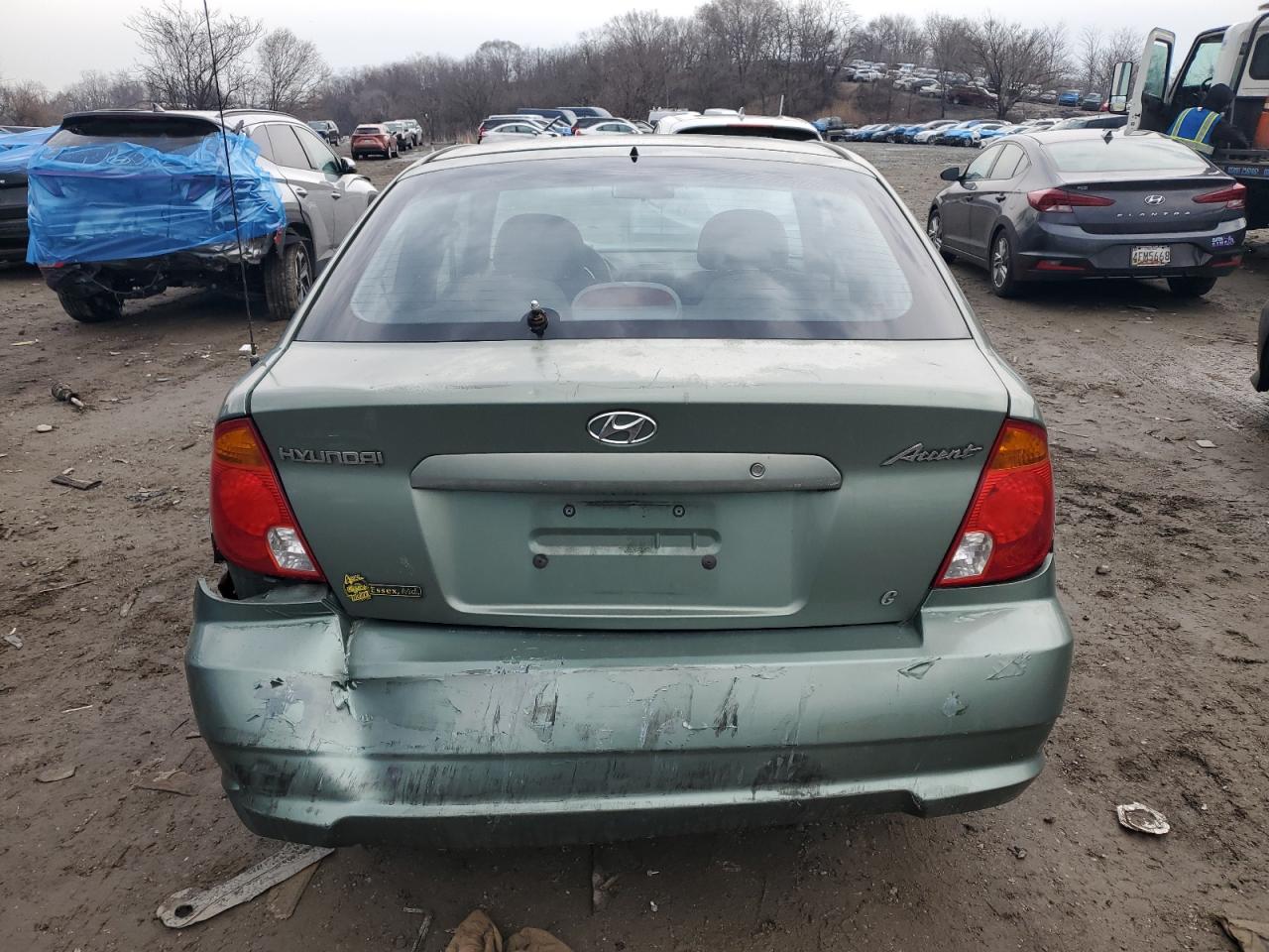 2003 Hyundai Accent VIN KMHCG35C43U236043 Copart auction photo, front end / rear end damage thumbnail 6