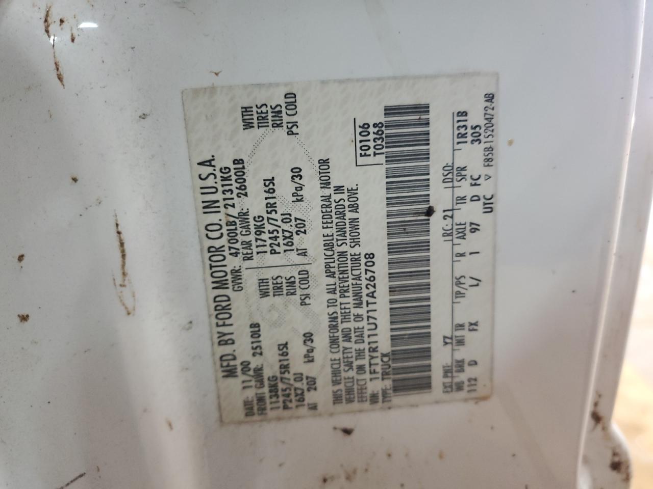 2001 Ford Ranger VIN 1FTYR11U71TA26708 Copart auction photo, all over damage thumbnail 13