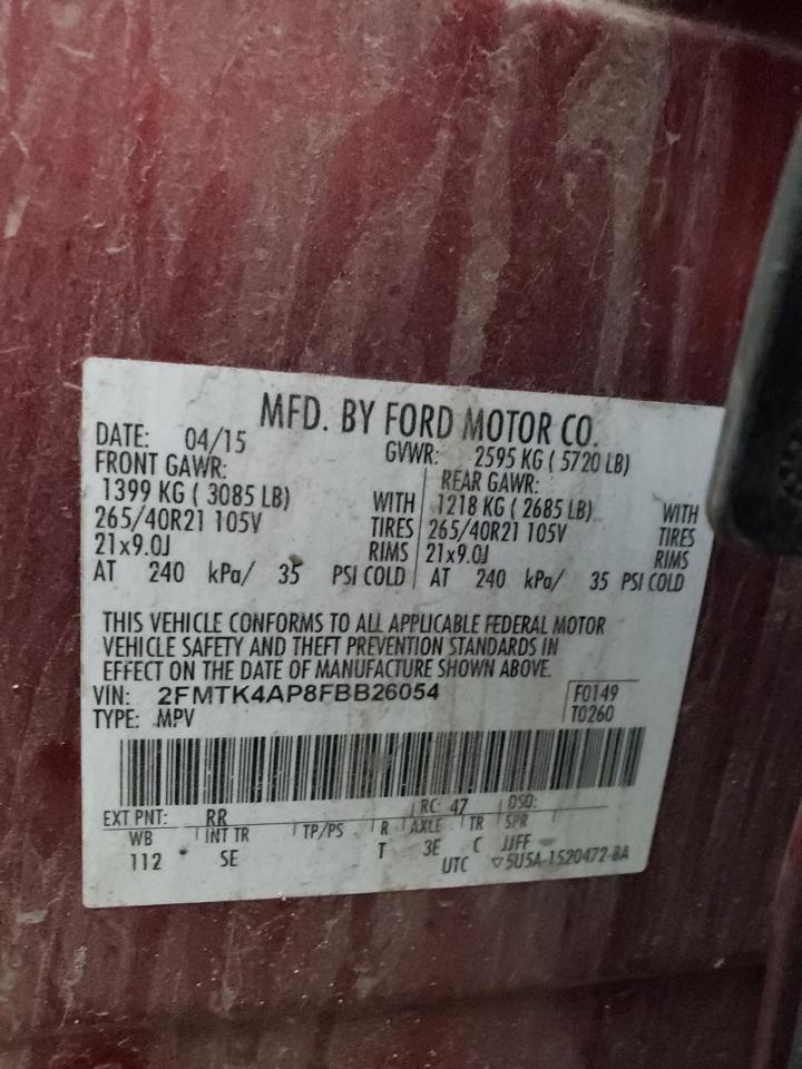 2015 Ford Edge VIN 2FMTK4AP8FBB26054 Copart auction photo, front end damage thumbnail 14