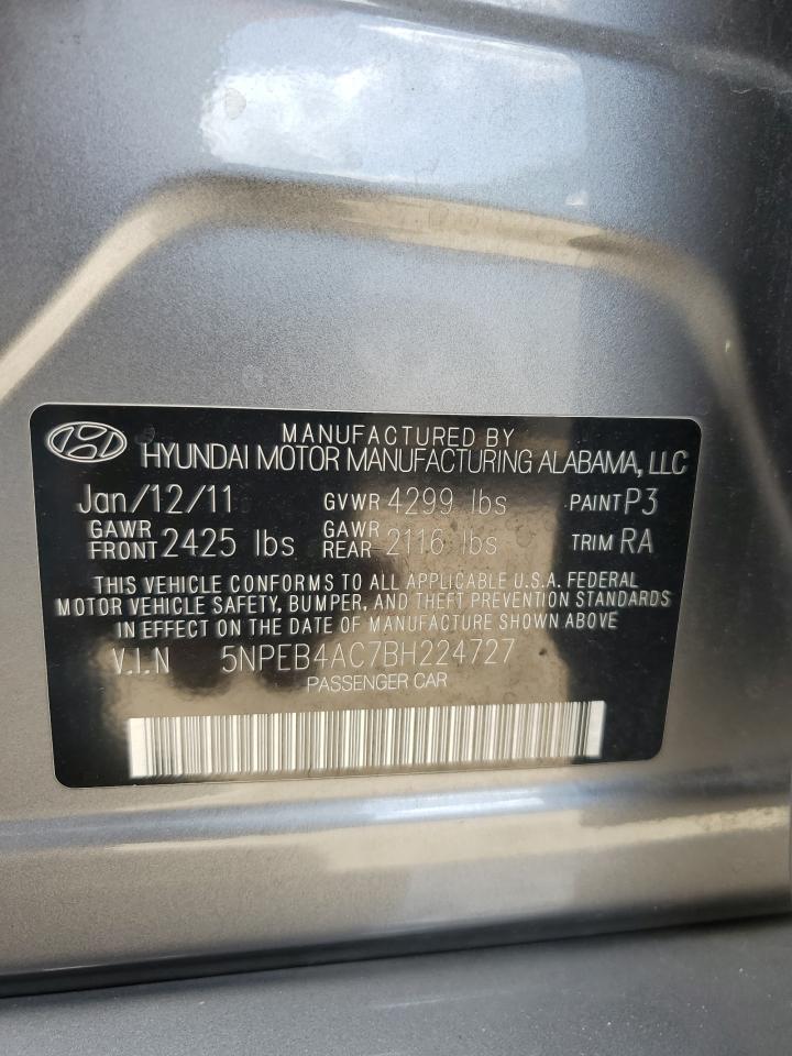 2011 Hyundai Sonata VIN 5NPEB4AC7BH224727 Copart auction photo, mechanical / minor dent/scratches damage thumbnail 12