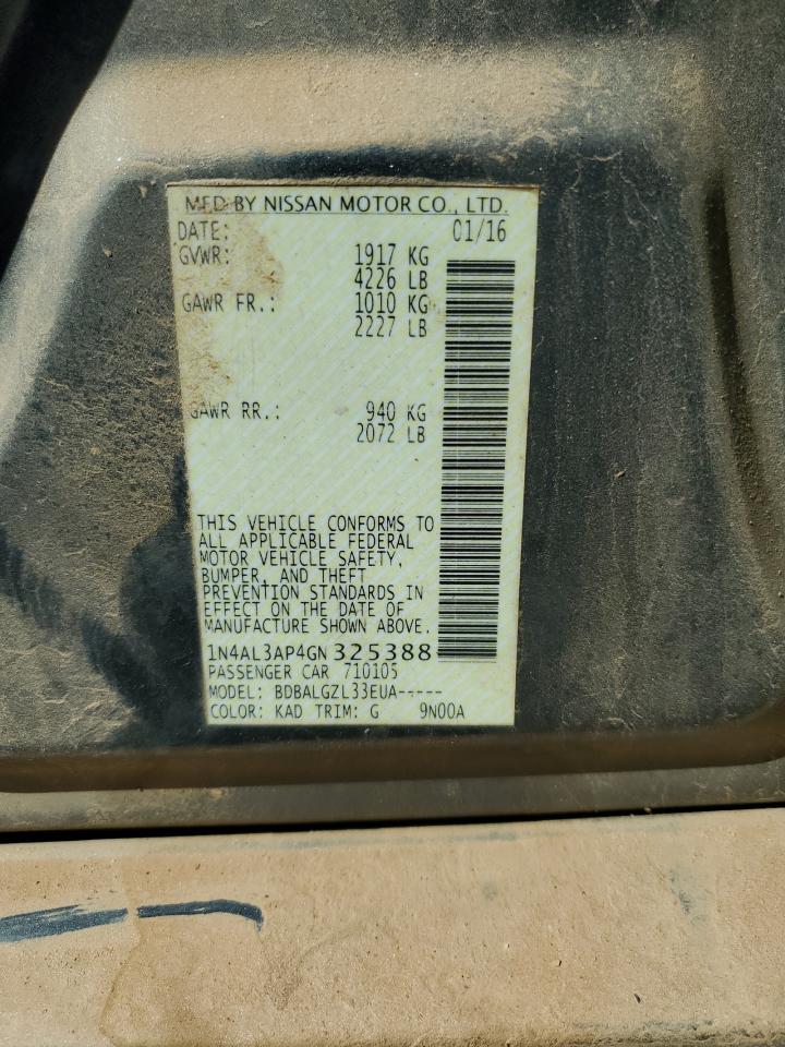 2016 Nissan Altima VIN 1N4AL3AP4GN325388 Copart auction photo, front end / minor dent/scratches damage thumbnail 13