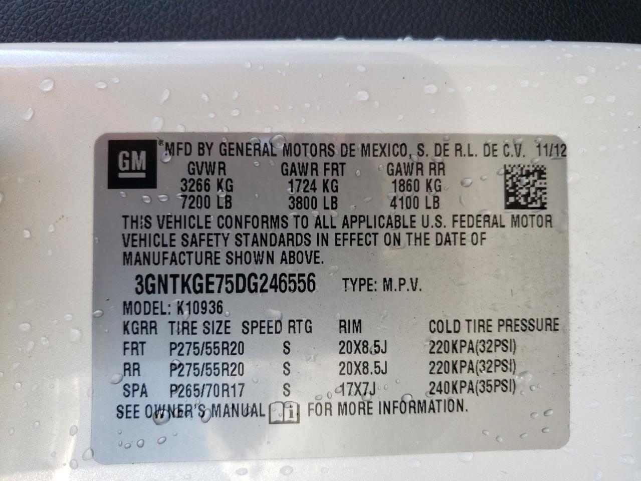 2013 Chevrolet Avalanche VIN 3GNTKGE75DG246556 Copart auction photo, side / rear end damage thumbnail 13