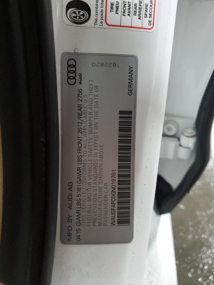 2016 Audi A6 VIN WAUGFAFC0GN019761 Copart auction photo, front end damage thumbnail 14