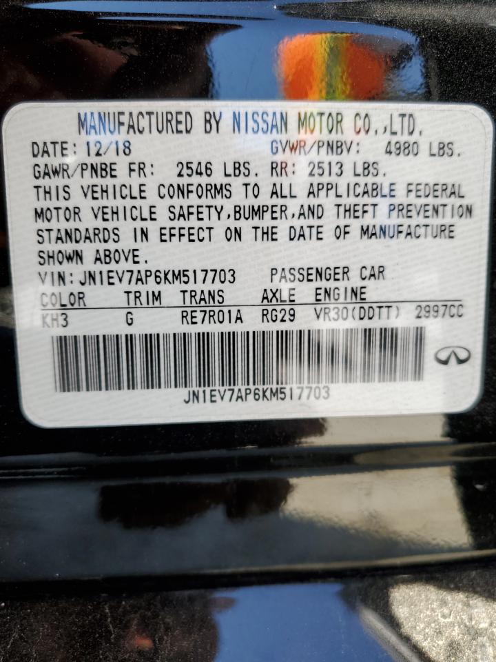 2019 Infiniti Q50 VIN JN1EV7AP6KM517703 Copart auction photo, vandalism / minor dent/scratches damage thumbnail 13