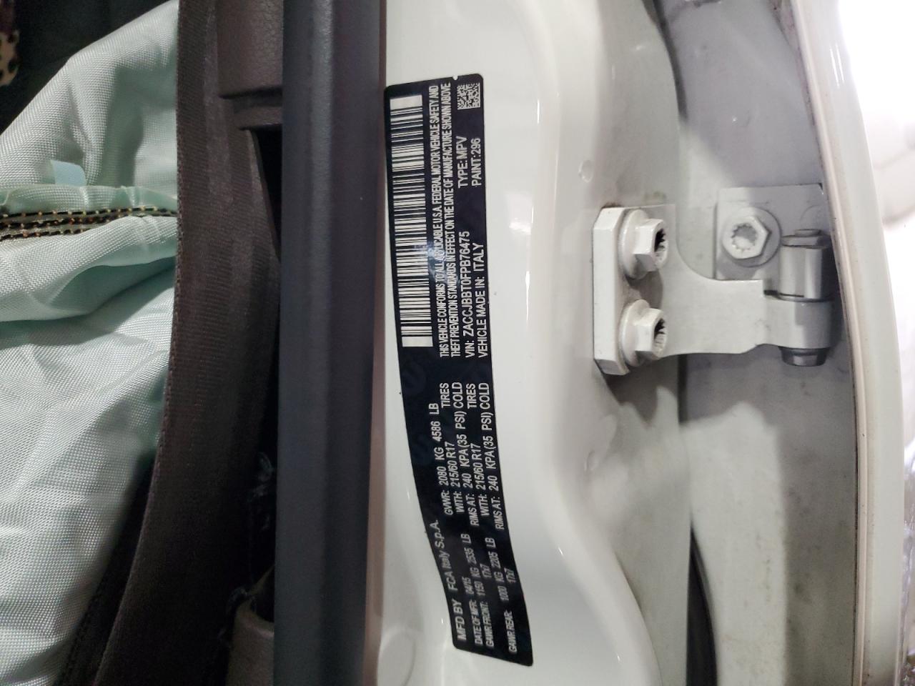 2015 Jeep Renegade VIN ZACCJBBT0FPB76475 Copart auction photo, front end damage thumbnail 14