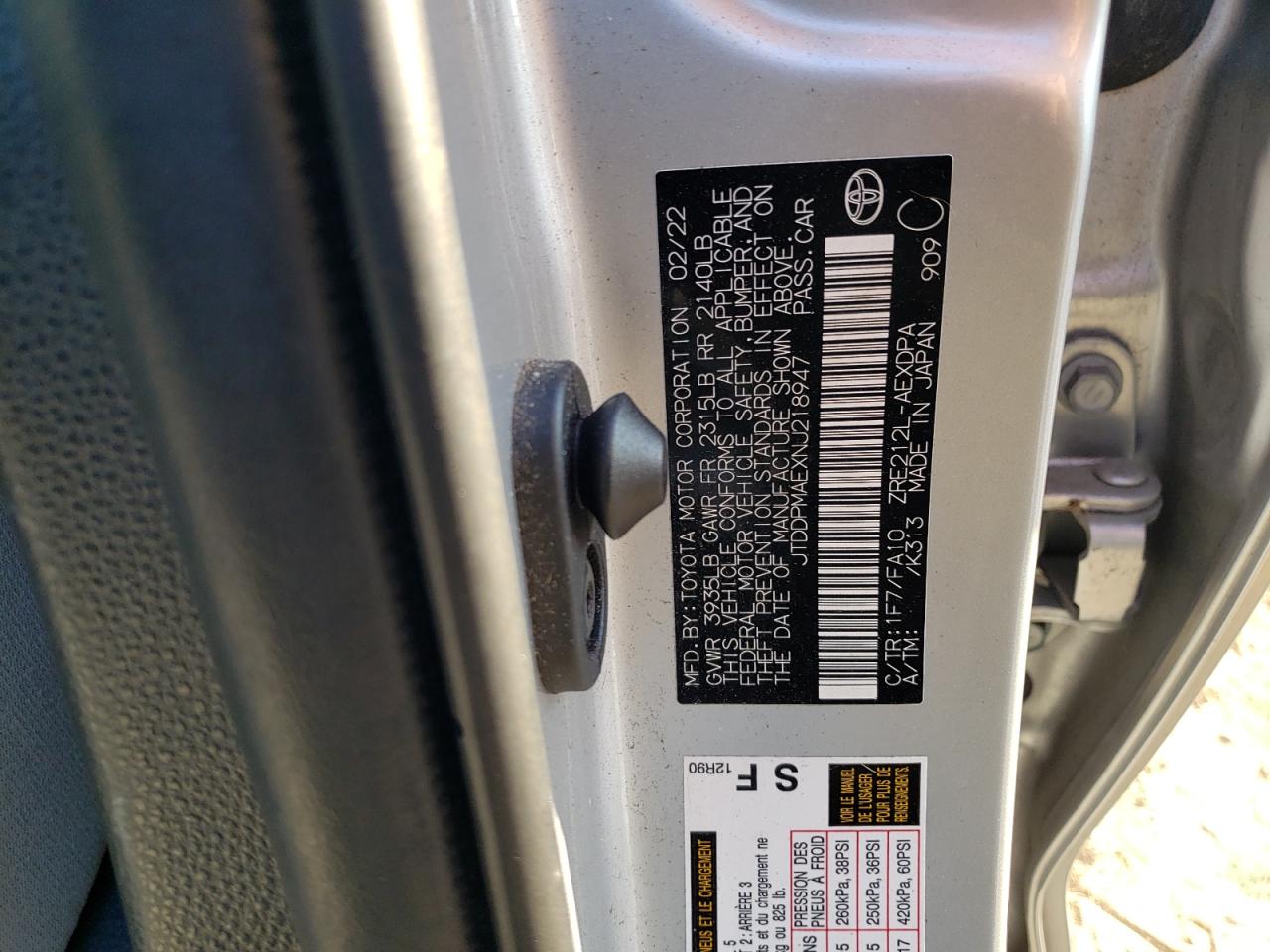 2022 Toyota Corolla VIN JTDDPMAEXNJ218947 Copart auction photo, all over damage thumbnail 14
