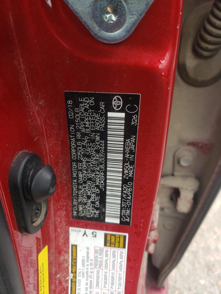 2018 Toyota Prius VIN JTDKBRFU8J3059444 Copart auction photo, front end damage thumbnail 13