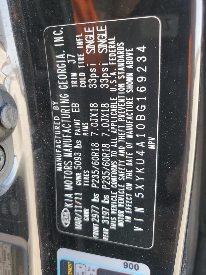 2011 KIA Sorento VIN 5XYKU4A10BG169234 Copart auction photo, rear end damage thumbnail 12