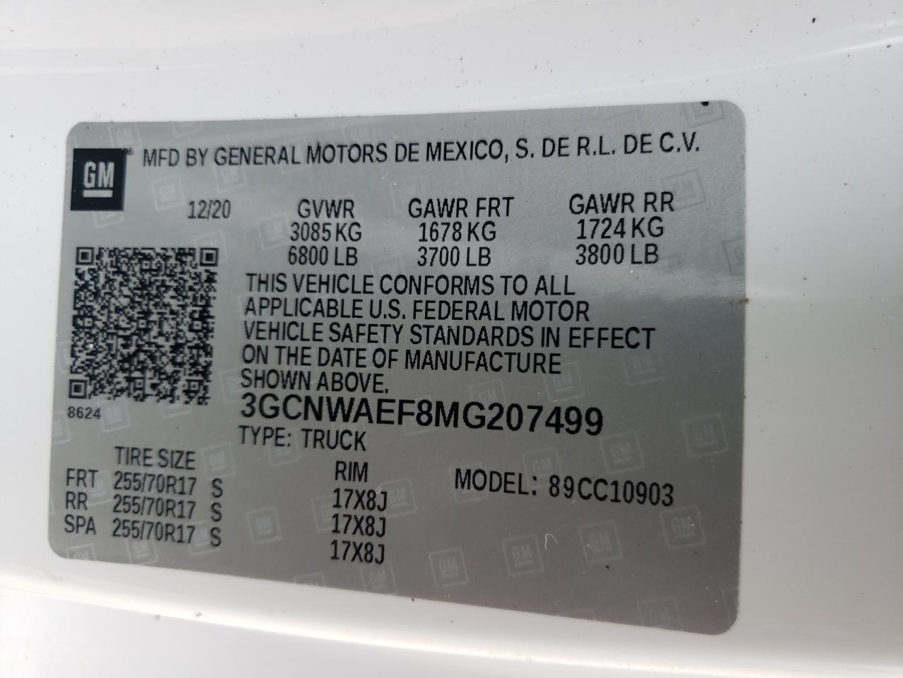 2021 Chevrolet Silverado VIN 3GCNWAEF8MG207499 Copart auction photo, front end / side damage thumbnail 12