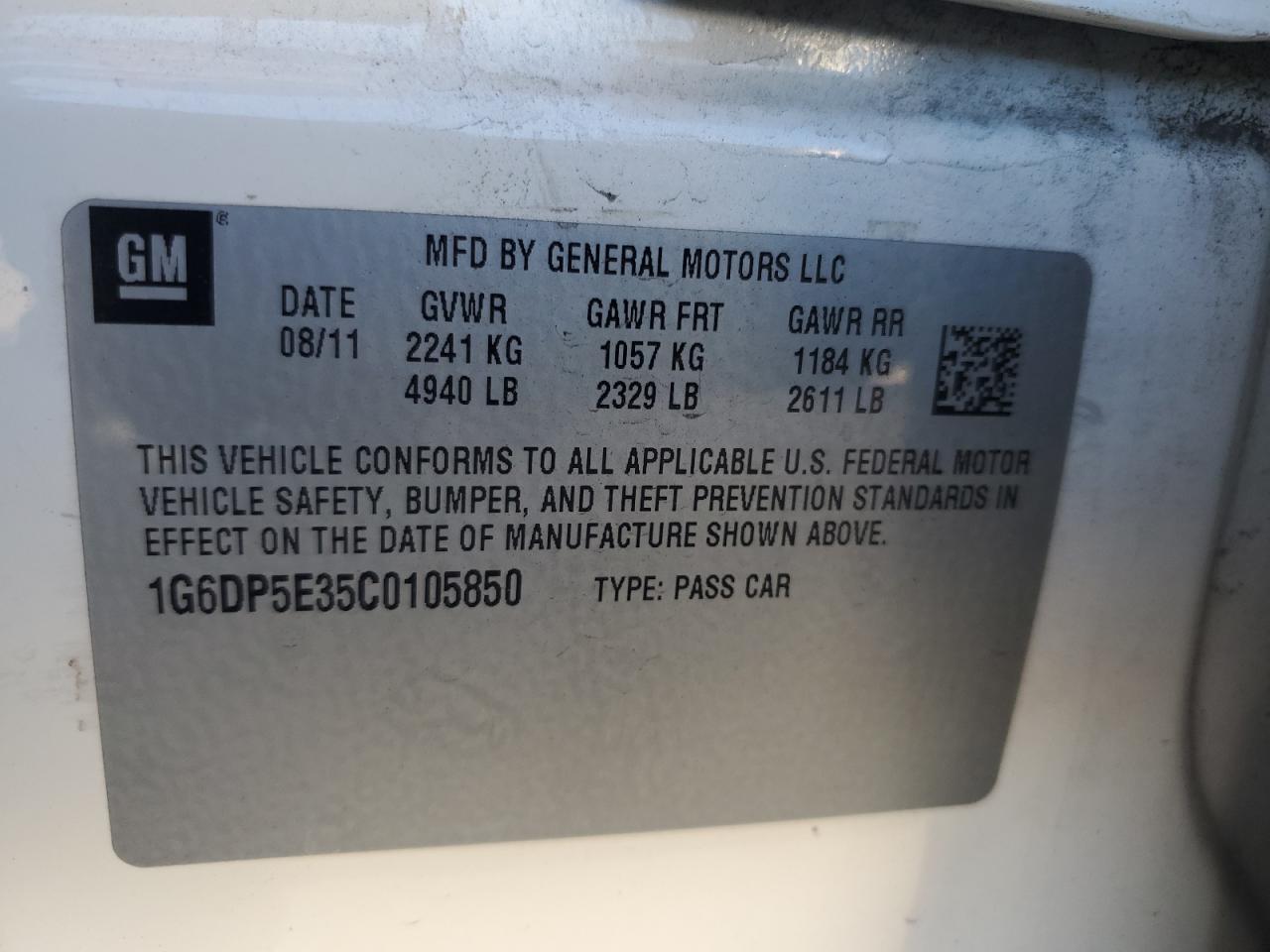 2012 Cadillac CTS VIN 1G6DP5E35C0105850 Copart auction photo, front end damage thumbnail 12
