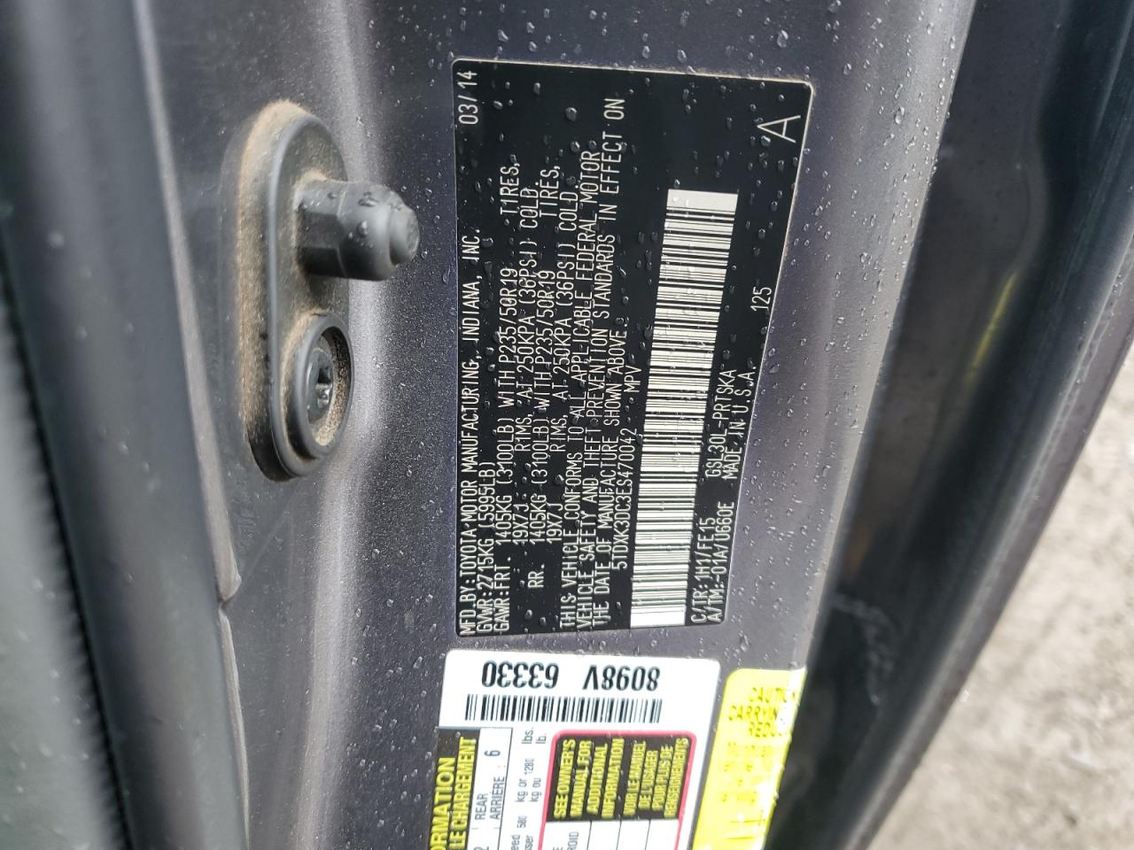 2014 Toyota Sienna VIN 5TDXK3DC3ES470042 Copart auction photo, rear end damage thumbnail 13