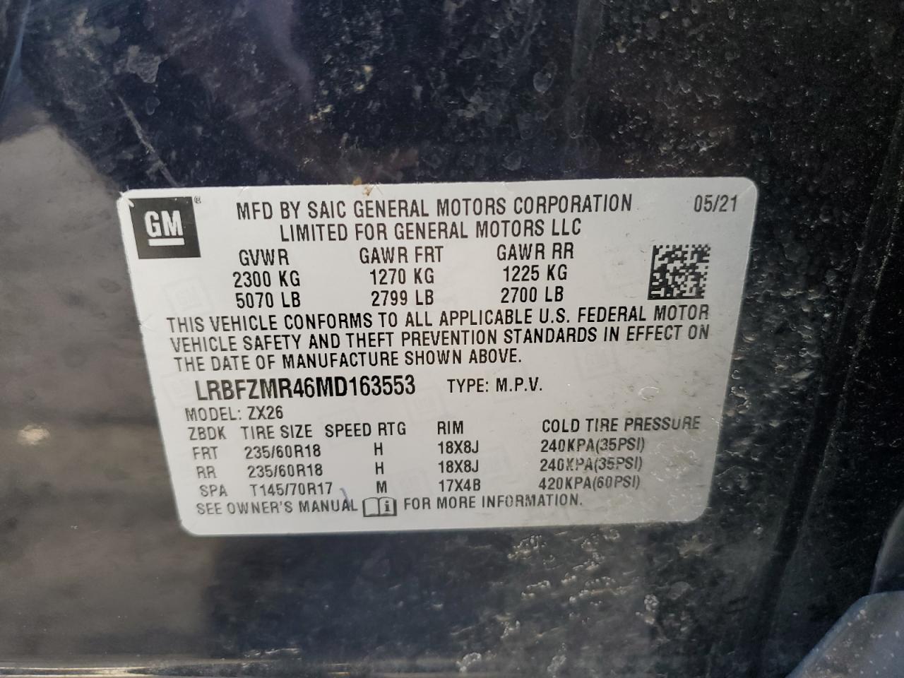 2021 Buick Envision VIN LRBFZMR46MD163553 Copart auction photo, front end damage thumbnail 13
