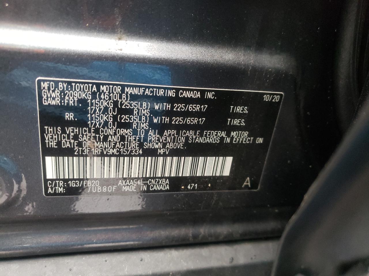 2021 Toyota RAV 4 VIN 2T3F1RFV9MC157334 Copart auction photo, front end damage thumbnail 15