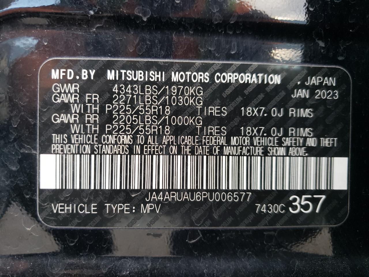 2023 Mitsubishi Outlander VIN JA4ARUAU6PU006577 Copart auction photo, front end / rear end damage thumbnail 14