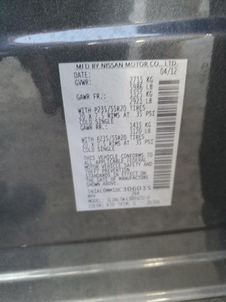 2013 Infiniti JX VIN 5N1AL0MM1DC306035 Copart auction photo, front end / minor dent/scratches damage thumbnail 13