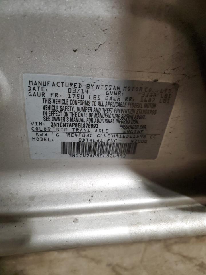 2014 Nissan Versa VIN 3N1CN7AP8EL876993 Copart auction photo, front end damage thumbnail 12