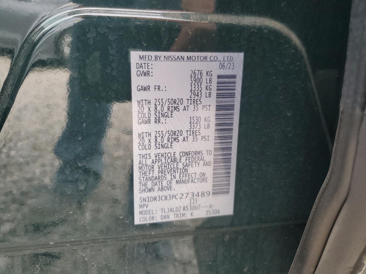 2023 Nissan Pathfinder VIN 5N1DR3CB3PC273489 Copart auction photo, front end damage thumbnail 14