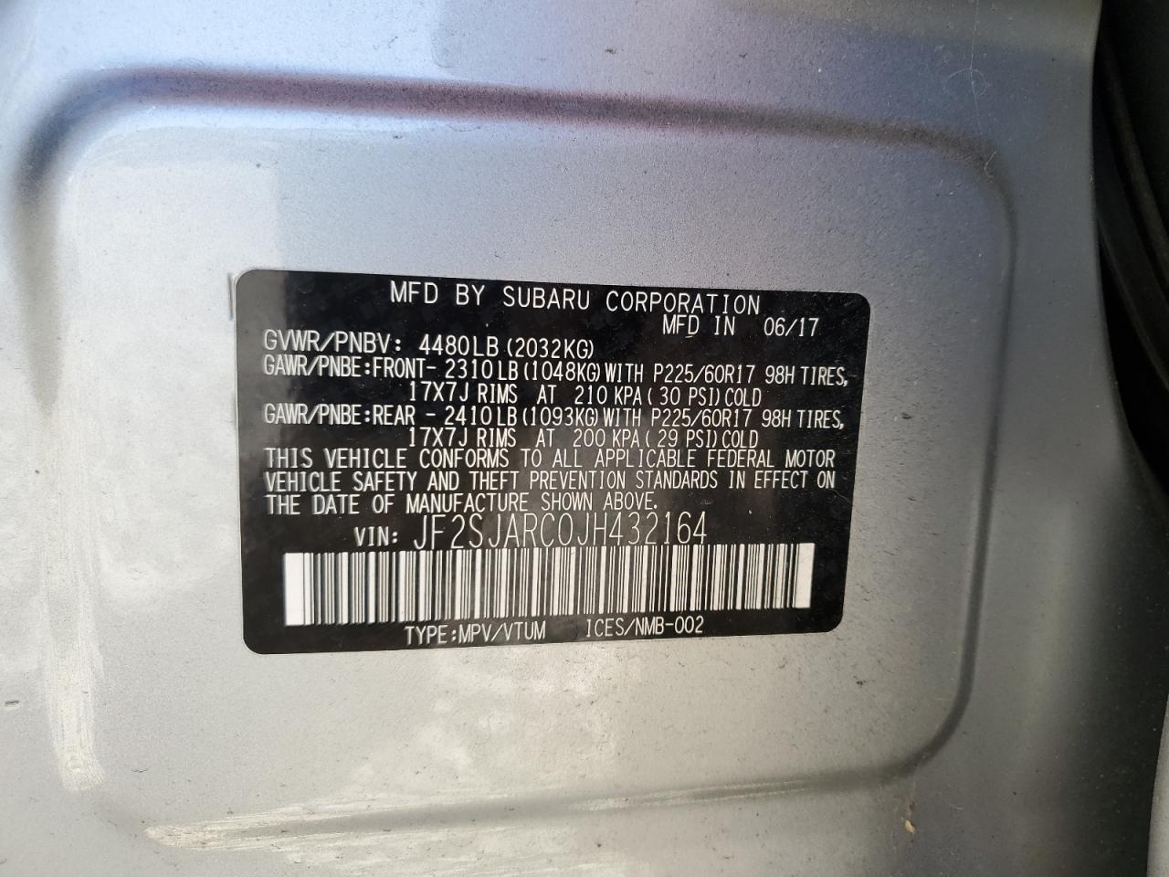 2018 Subaru Forester VIN JF2SJARC0JH432164 Copart auction photo, front end / undercarriage damage thumbnail 15