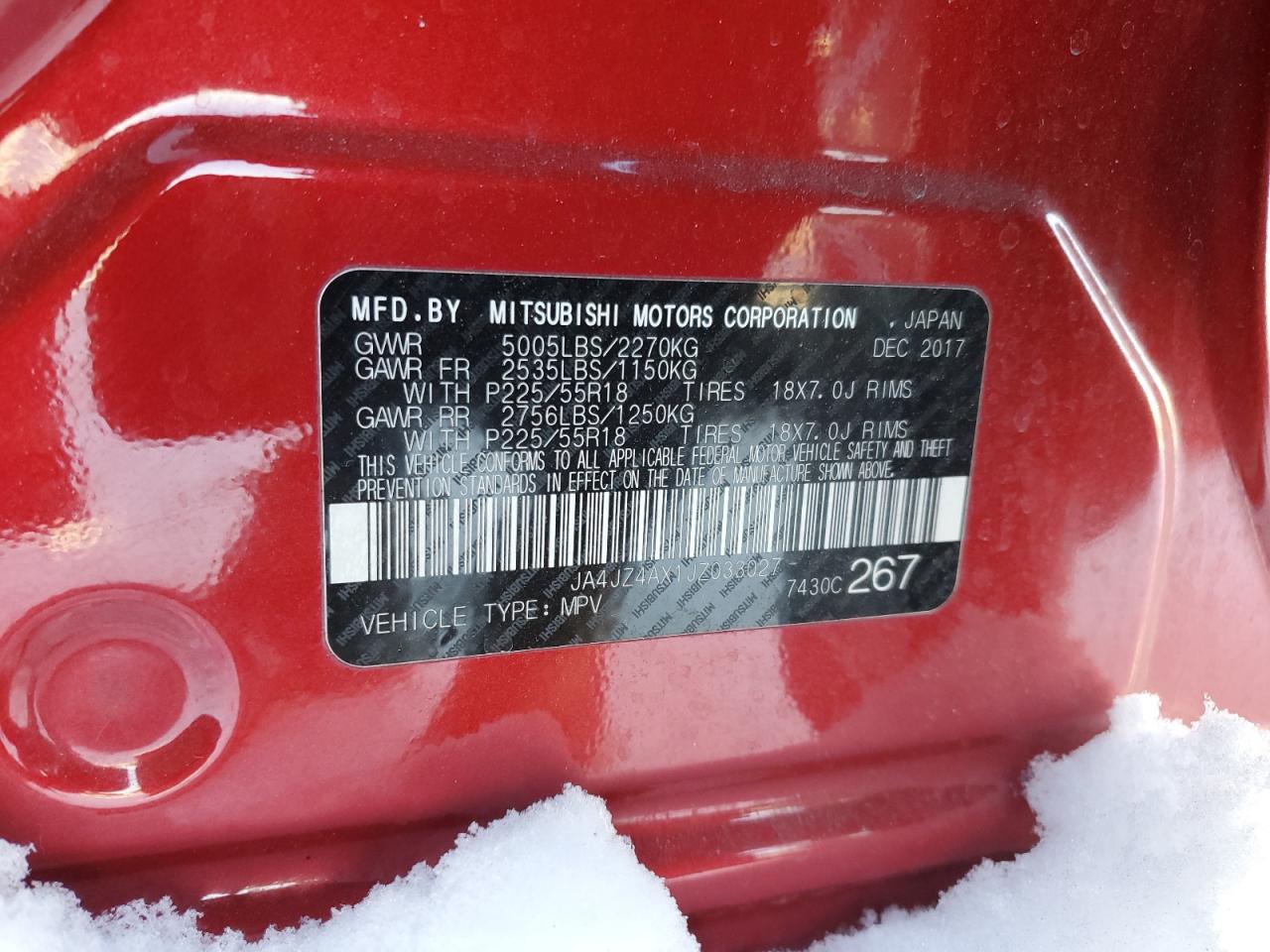 2018 Mitsubishi Outlander VIN JA4JZ4AX1JZ033027 Copart auction photo, side / front end damage thumbnail 14
