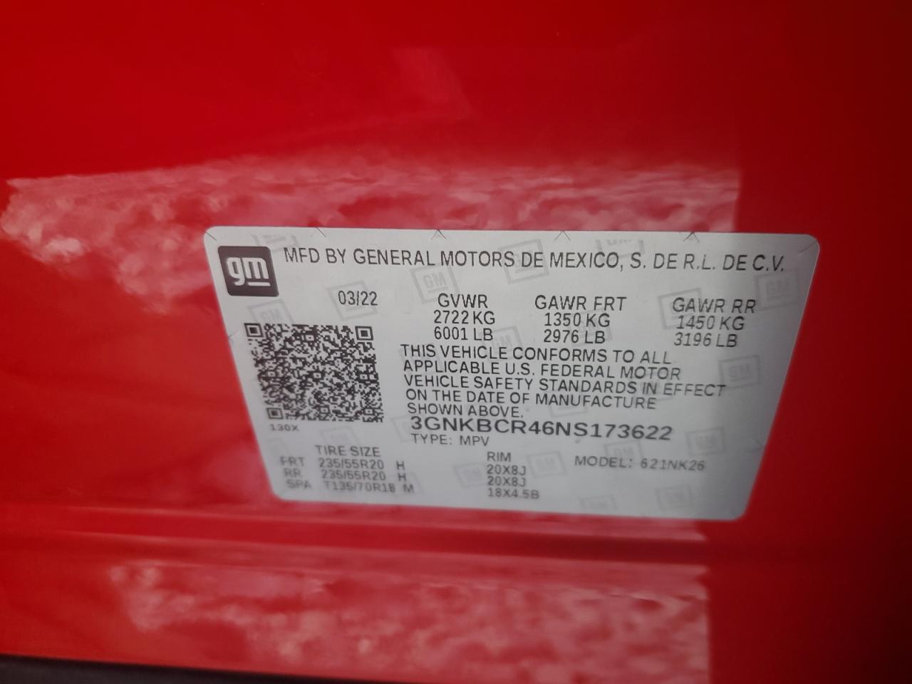 2022 Chevrolet Blazer VIN 3GNKBCR46NS173622 Copart auction photo, front end damage thumbnail 12