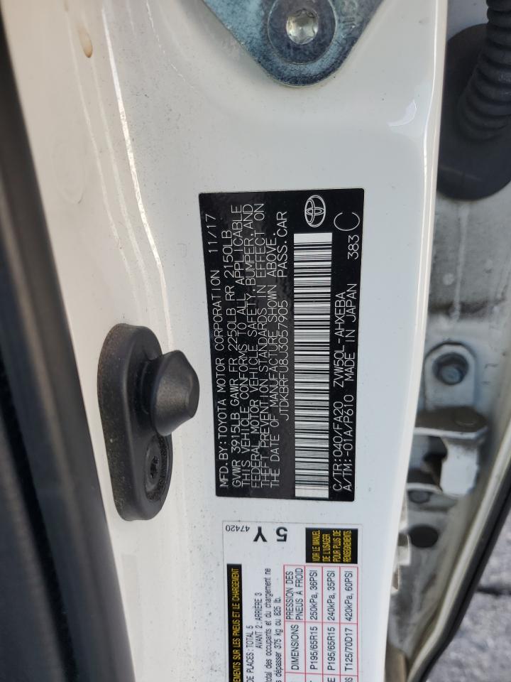 2018 Toyota Prius VIN JTDKBRFU8J3057905 Copart auction photo, front end damage thumbnail 12
