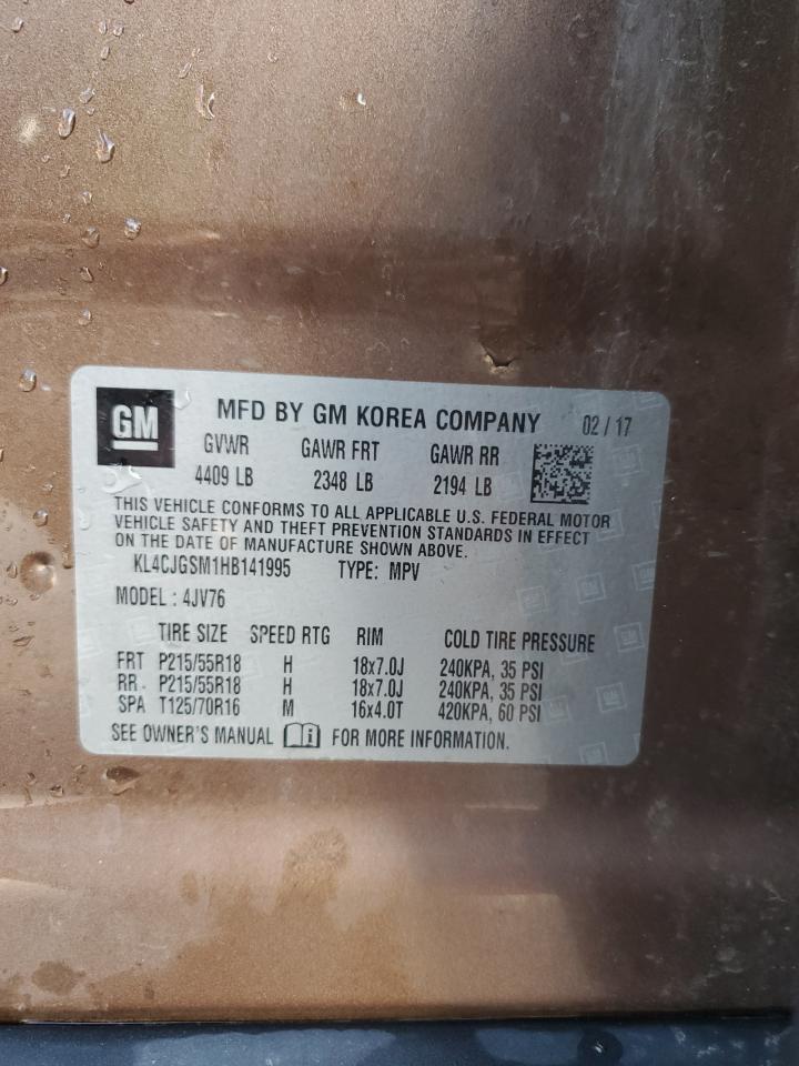 2017 Buick Encore VIN KL4CJGSM1HB141995 Copart auction photo, front end damage thumbnail 14