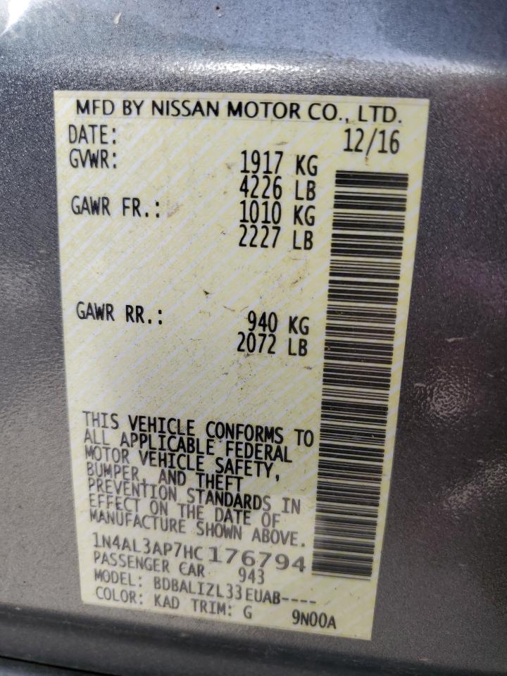 2017 Nissan Altima VIN 1N4AL3AP7HC176794 Copart auction photo, front end damage thumbnail 12